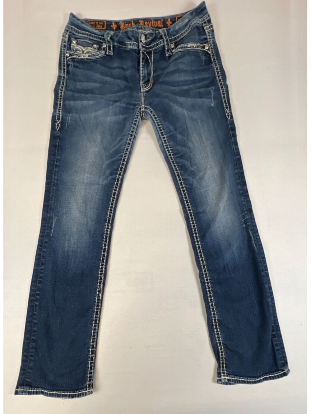 Rock Revival Womens 30 Essie EJ28 Bootcut Blue Embellished Denim Jeans